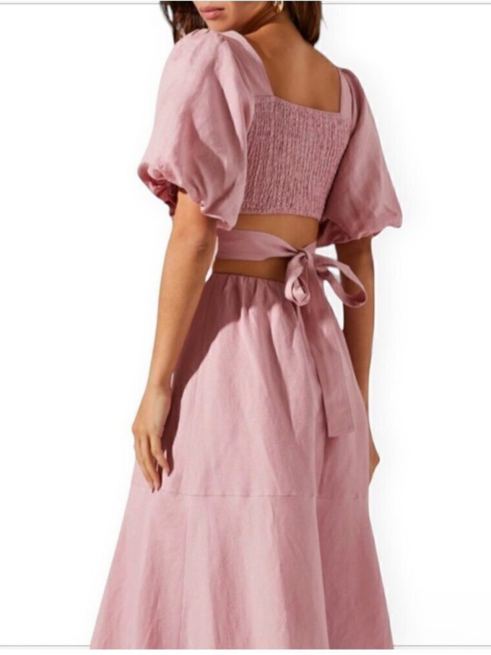 ASTR The Label Linen, Dusty Pink Puff-Sleeve Midi Dress